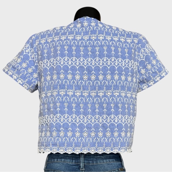 Zara NEW Floral Embroidered Blue White Crop Top Medium Feminine Cottagecore Boho - Picture 5 of 7